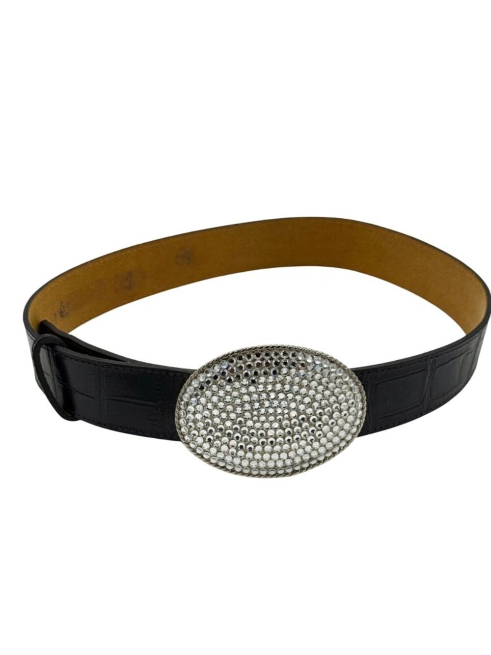 Vintage Rhinestone/Crystal Belt with Crocodile Embossed leather Brown